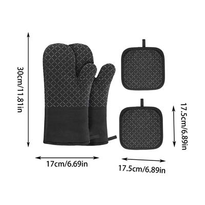 Oven Mits/Glove Set, 4 Oven Mitts and Pot Supports Oven Mitts Heat Resistance to 500 Degrees Long Gloves for Oven Baked with A Filling of Recycled Cot