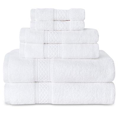 Gogreen White Bath Towel Sets of 6 Pieces, 2 Bath Towels 2 Hand Towels 2 Washcloths, 100% Cotton Highly Absorbent Towels for Bathroom, Gym, Hotel (Whi