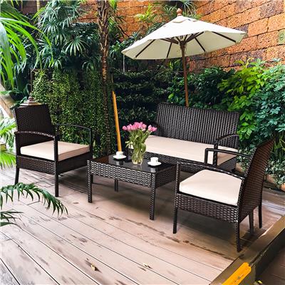 Costway 4PCS Patio Rattan Conversation Furniture Set Cushioned Seat Glass Table - Walmart.ca