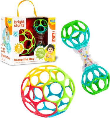 Amazon.com: Bright Starts Easy-Grasp Oball Bundle Gift Set - Grasp The Day, Ball and Rattle Toys 2-Pack, BPA Free, Unisex, Newborn+ : Toys & Games