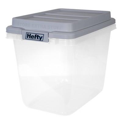 Hefty 32qt Slim Clear Plastic Storage Bin with Gray HI-RISE Stackable Lid: Locking Handles, Universal Utility Totes : Target