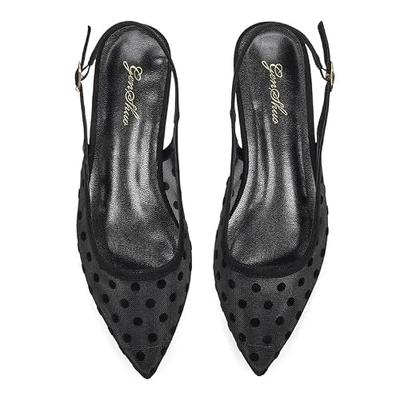 GENSHUO Womens Mesh Slingback Flats with Buckle Strap, 2cm Low Heel Pointed Toe Ballet Flats, Breathable Retro Casual Shoes for Work, Dating & Daily