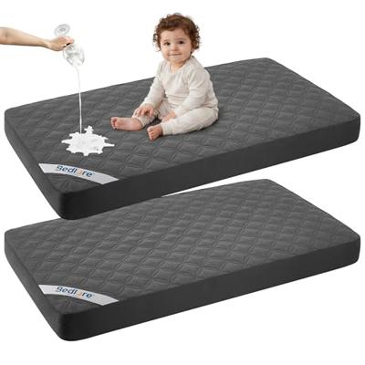 BEDLORE Waterproof Mattress Protector Crib, 2 Pack Soft Gray Mattress Pad, Noiseless Machine Washable Mattress Cover, Ultimate Protection for Your Bab