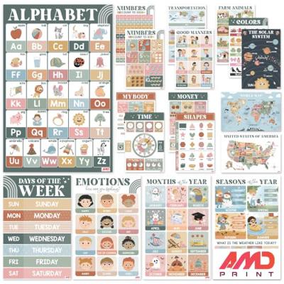 AMD PRINT Educational Posters for Preschool, Modern Boho Charts