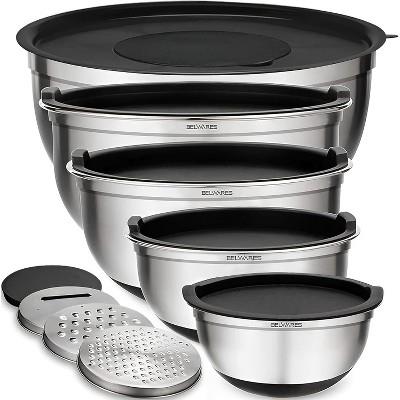 Mixing Bowls with Lids Set - Nesting Bowls with Airtight Lids Graters - Stainless Steel Non-Slip Mixing Bowl for Baking, (Black, 5-Piece Set) : Target
