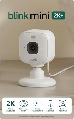 Amazon.com: Blink Mini 2K+ (newest model) – Plug-in Home & Pet Indoor Security Camera with 2K video resolution, night vision, enhanced audio, motion d