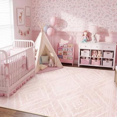 Amazon.com: BESTSWEETIE 5x7 Washable Area Rug for Living Room Bedroom Lightpink | Soft Western No Slip Low Pile Print Foldable Indoor for Kitchen Di