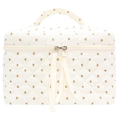 Quilted Makeup Bag for Women, Travel Cosmetic&Toiletry Bag,Gauze Heart