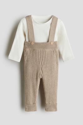 Light beige/white 2-Piece Cotton Set for kids | H&M US