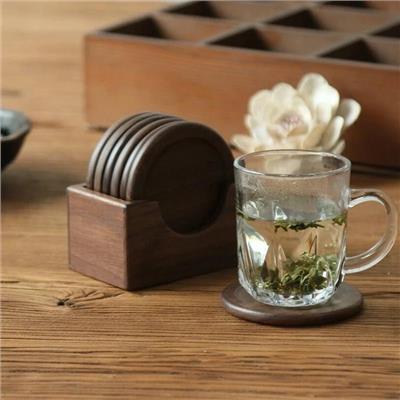 Set of 6 Wooden Coasters with Holder