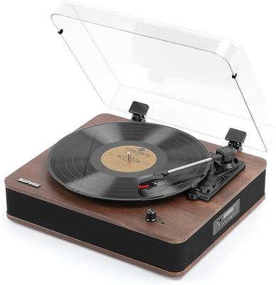 Retrospiler Record Player, Bluetooth Input & Output Turntable with Built-in Speakers, FM Radio, Vinyl-MP3 Recording, USB & SD Playback, LED Screen, Wa
