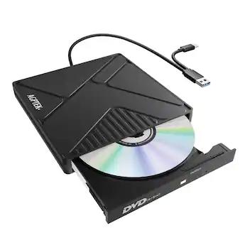 AGPtek External USB 3.0 CD DVD Drive External CD DVD +/ RW Drive for Laptop Mac PC with 2 in 1 USB A USB C Cable Black - Best Buy