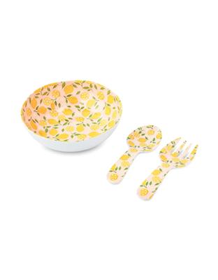 Lemons Melamine Serving Bowl with Salad Servers Set