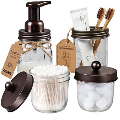 Amolliar Mason Jar Bathroom Accessories Set, 4Pcs Glass Rustic Bathroom Set