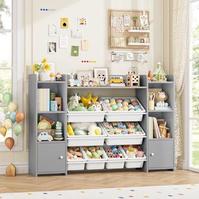 Homfa Kids Toy Organization Cubby Bookcase with 8 Bin, 2 Door Gray Storage Organizer Bookshelf for Children Room Playroom - Walmart.com