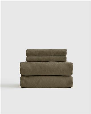 Organic Brushed Cotton Sheet Set in Dusty Olive | Quince Canada