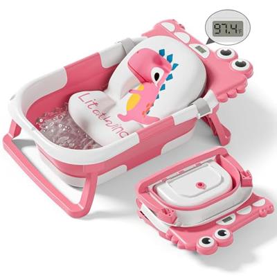 Collapsible Baby Bathtub for Newborn, Foldable Baby Bath Tub with Thermometer & Soft Floating Cushion & Drain Hole, Portable Travel Infant Bath Tubs f