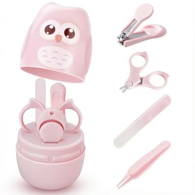 Baby Nail Kit with Owl Case, 4-Piece Infant Manicure Set, Pink