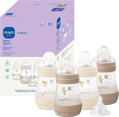 Amazon.com : MAM 4.5oz Easy Start Anti-Colic+ Vented Baby Bottle, 0+ Mths, 2 Pk, Unisex | Extra Slow Flow Breastfeeding-Like Silicone Nipple,Dual Anti