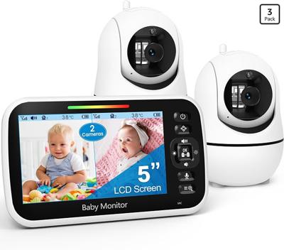 Amazon.com: GoodBaby 5 Split Screen Baby Monitor with 2 Cameras and Audio | No WiFi Secure Camera, 30-Hour Battery, Remote PTZ, Auto Night Vision, Roo