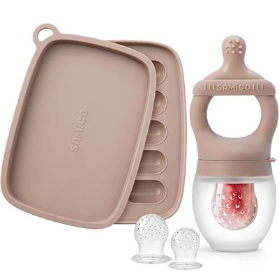 Amazon.com : SAMiGO Baby Food Fruit Feeder & Popsicle Mold Set for Teething Relief | 3-6 6-12 Months, Freezer Teether, Frozen Teething Pacifier, Silic