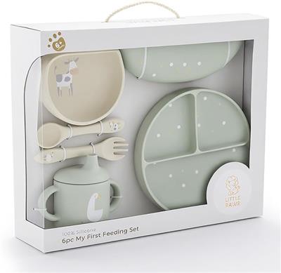 Amazon.com: Little Rawr Baby Led Weaning Bundle, 100% Silicone Baby Feeding Set Includes Divided Plate, Suction Bowl, Straw Cup, Bib, Spoon & Fork, De