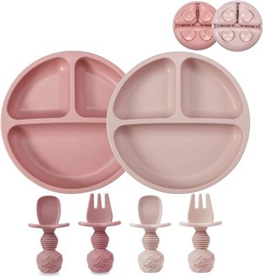Amazon.com: PandaEar 2 Pack Toddler Divided Suction Plates with 2 Spoons 2 Forks for Babies | Silicone Baby Led Weaning Supplies Self Feeding Eating U