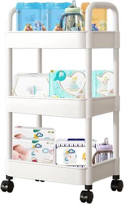 Baby Diaper Caddy, Plastic Movable Diaper Cart with Wheels Newborn Nursery Essentials Baby Diapers Organizer for Changing Table & Crib, Easy to Assemb