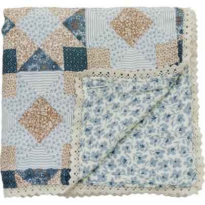 Patchwork Print + Blue Blossom Lace Muslin Quilt - SBG Co.