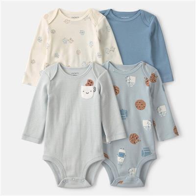 Baby Boy 4-Pack Milk & Cookies Long-Sleeve Multipack Bodysuits | Carter’s Oshkosh Canada