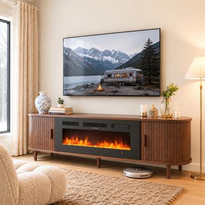 70 Fluted Fireplace TV Stand With Remote & Touch Control, Adjustable Flame Colours & Temperature, Entertainment Centre With Storage For 80 Tvs, Moder