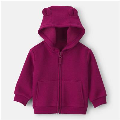 Baby Girl Bear Fleece Zip-Up Hoodie - Maroon | Carter’s Oshkosh Canada