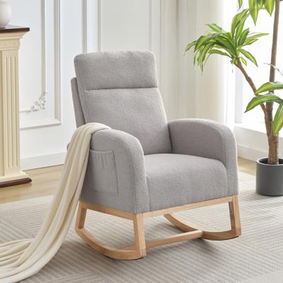 Trinx High Backrest Nursery Glider Rocking Chair with Dual Side Pockets, Rubber Wood Legs, Lambswool & Teddy Fabric Upholstered Accent Chair for Livin