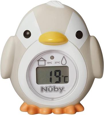 Nuby Penguin Baby Bath Thermometer - Digital Thermometer with Easy to Read Screen | BPA Free | Suitable from Birth (Grey) | Digital thermometer with r