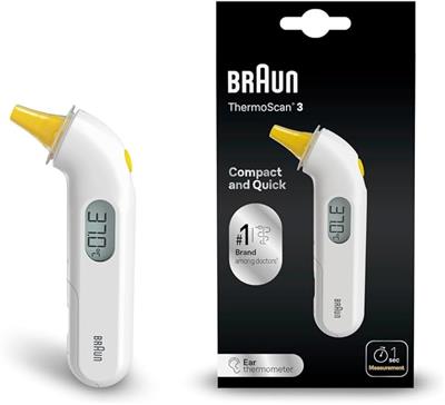 Braun ThermoScan 3 Ear thermometer | #1 Brand among doctors1 | Fast 1 second measurement | Audio fever indicator | Digital Display | Baby and infant f