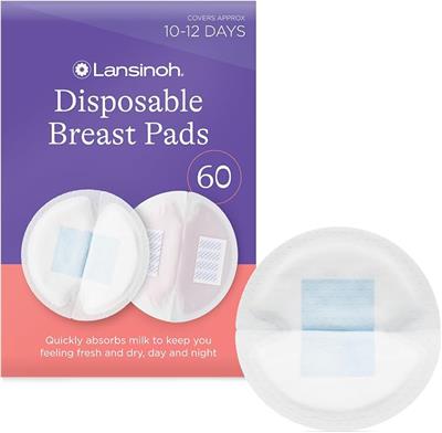Lansinoh Disposable Breast Pads Maternity 60 Pack - Ultra-Thin & Abosrbent | Nursing Pads with BlueLock™ Core Leak-Proof Protection - Holds 20x Weight