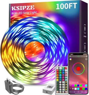 KSIPZE 100ft Led Strip Lights RGB Music Sync Color Changing Led Lights with Smart App Control Remote Led Lights for Bedroom Room Lighting Flexible Hom