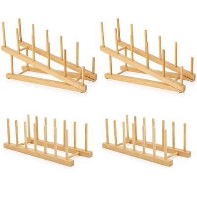 4 Pcs Bamboo Wooden Plate Rack, Plate Stands for Display, Multifunctional Bamboo Dish Stand Holder, Wooden Multi Plates Holder, Cabinet Organizer for
