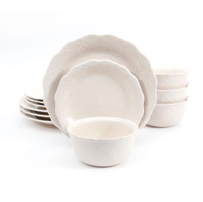 Free Shipping! The Pioneer Woman Cowgirl Lace 12-Piece Dinnerware Set Linen Country Charm Elegance - Walmart.com