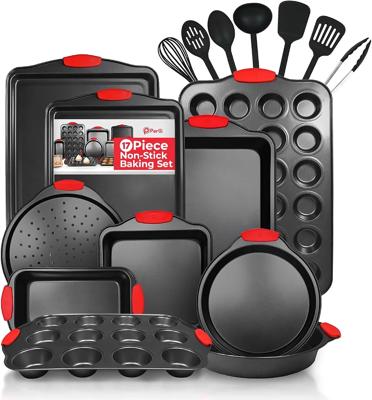 Amazon.com: PERLLI Non-Stick 17-Piece Baking Pan Set, BPA-Free Carbon Steel Bakeware Set with Silicone Handles, Stackable Kitchen Oven Set, Cookie She