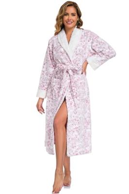RONGTAI Womens Plush Long Robe,Luxury Warm Bathrobe with Pockets