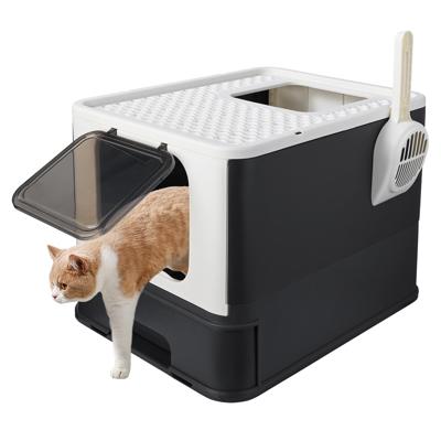 Foldable Cat Litter Box, Front Entry Top Exit Kitty Litter Enclosure Toilet Box with Lid & Scoop (20Lx16Wx15H ,Black) - Walmart.ca