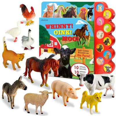 iGRATENS Farm Animals Figures Toys with Sound Books, 10PCS Farm Animals for Toddlers & Animal Sound Books with 10 Buttons, Farm Toys for Toddlers 3-5,
