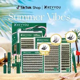 KEYYOU Flora Lash Kit | Kim & Kylie D curl | Spider Lash | Volume Boosting | Waterproof | Long-Lasting | DIY Extensions | 132PCS Cluster Lashes | Soft