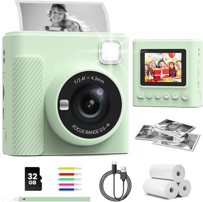 TIATUA Kids Instant Print Camera, 2.4 HD Screen 1080P Digital Toy, Green | Includes 32GB Card, 3 Rolls Paper & 5 Coloured Pens, Inkless Print, Christm