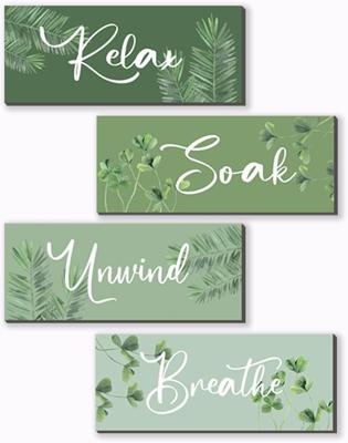 Amazon.com: ONIZHITY 4 Pcs Sage Green Bathroom Wall Decors Relax Soak Unwind Breathe Wooden Word Sign Rustic Sage Bathroom Accessories For Bedroom Liv