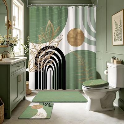 Amazon.com: Sage Green and Gold Shower Curtain Sets with Rugs, Boho Bathroom Decor | Mid Century Modern Bathroom Sets with Shower Curtain and Mats, Li