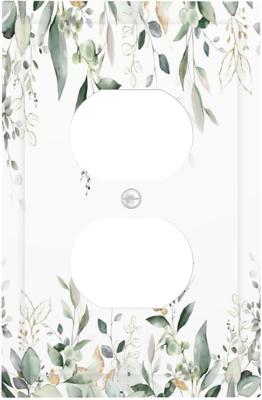 LuHuoLu Decorative Outlet Covers Rustic Ink Green Eucalyptus Leaves Sage leaf 1 Gang Duplex Light Switch Cover Plate Unique Wall Plate Electrical Swit