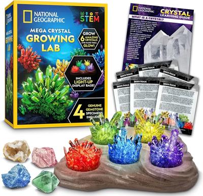 Amazon.com: National Geographic Mega Crystal Growing Kit with 6 Crystals for Kids 8-12 | Glow-in-the-Dark Crystal, Light-Up Night Display, 5 Additiona