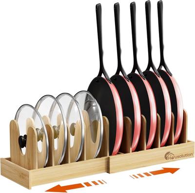 Amazon.com: Housolution Bamboo Pot and Pan Lid Organizer Holder Storage Rack | 15-29 Expandable, 10 Adjustable Dividers, Upgrade Solid Wooden Base, E
